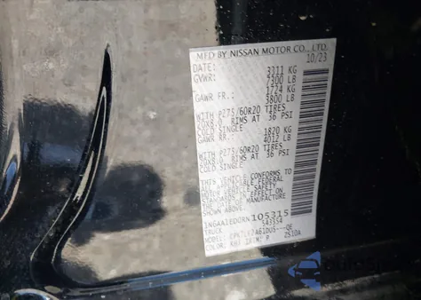 2024 Nissan Titan Platinum Reserve 4X4 z USA, uszkodzony, nr VIN 1N6AA1ED0RN105315